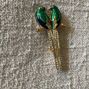 Enameled Green  & Blue Birds Brooch
